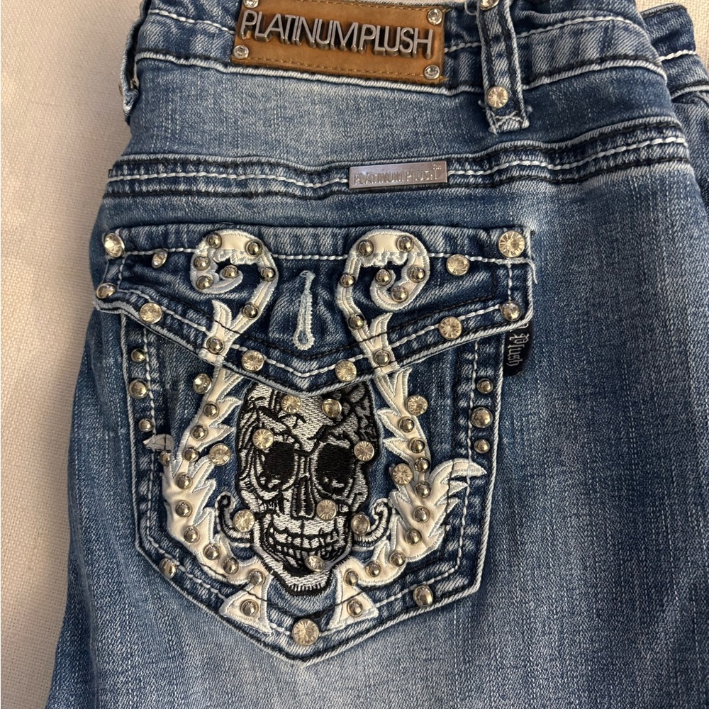 Platinum Plush Skull Embellished Blue Women's Jeans